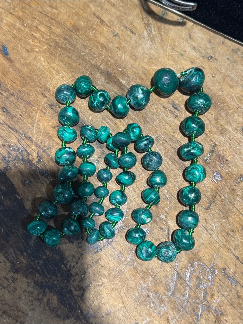 Green Beaded Women's Necklace - Polished Malachite stunning